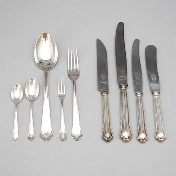 BESTICKSERVIS, silver, 107 delar,  "Chippendale", främst GAB Stockholm 1940-tal. Total vikt ca 2512g (exklusive knivar).