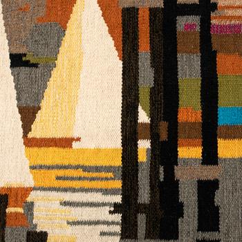 Heiko Becker-Sassenhof, wall textile, "In Port", flat weave, Gammelstads Handväveri.