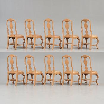 A set of ten Swedish Rococo 18th Century chairs.