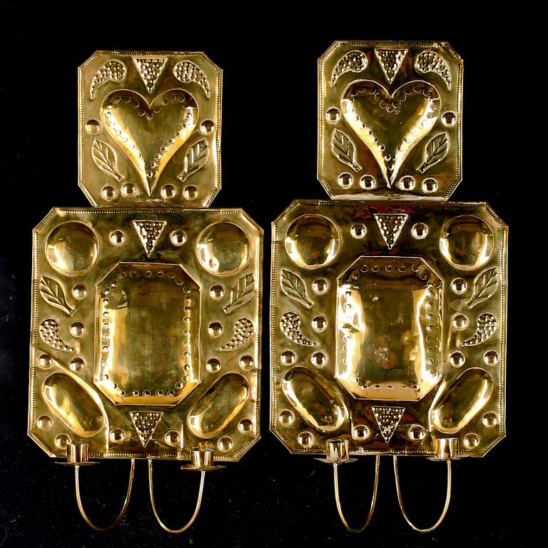 VÄGGPLÅTAR, ett par, mässing, barockstil, 1900-tal.