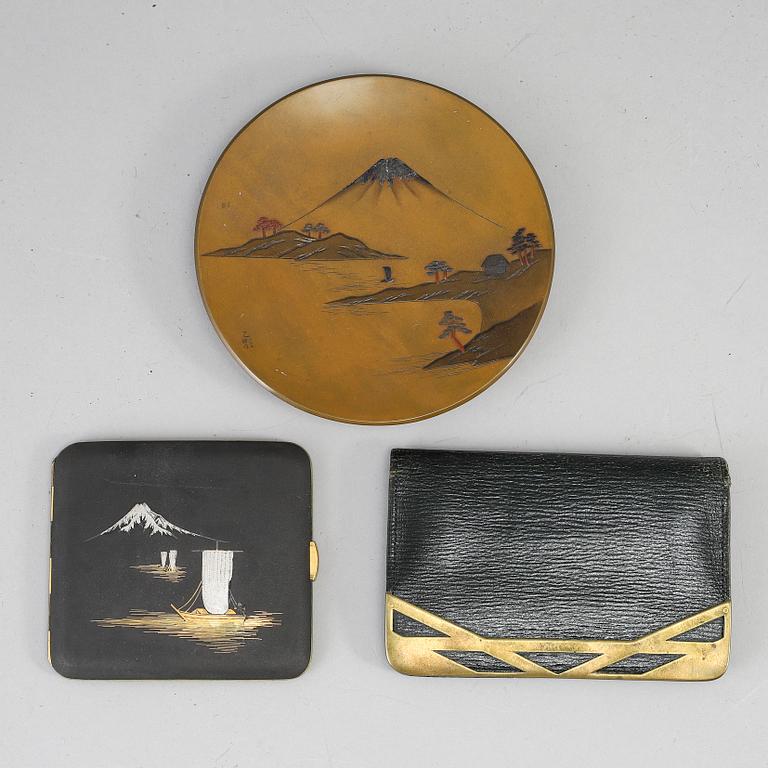 A Wallet, Cigarette case, and a dish, Japan, Meiji (1868-1912).