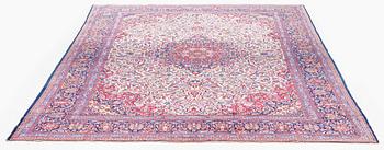 An antique silk Kashan carpet, central Persia (Iran) c. 378 x 259 cm.