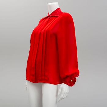 CHRISTIAN DIOR, synthetic blouse, 1970's/80's, size 8.