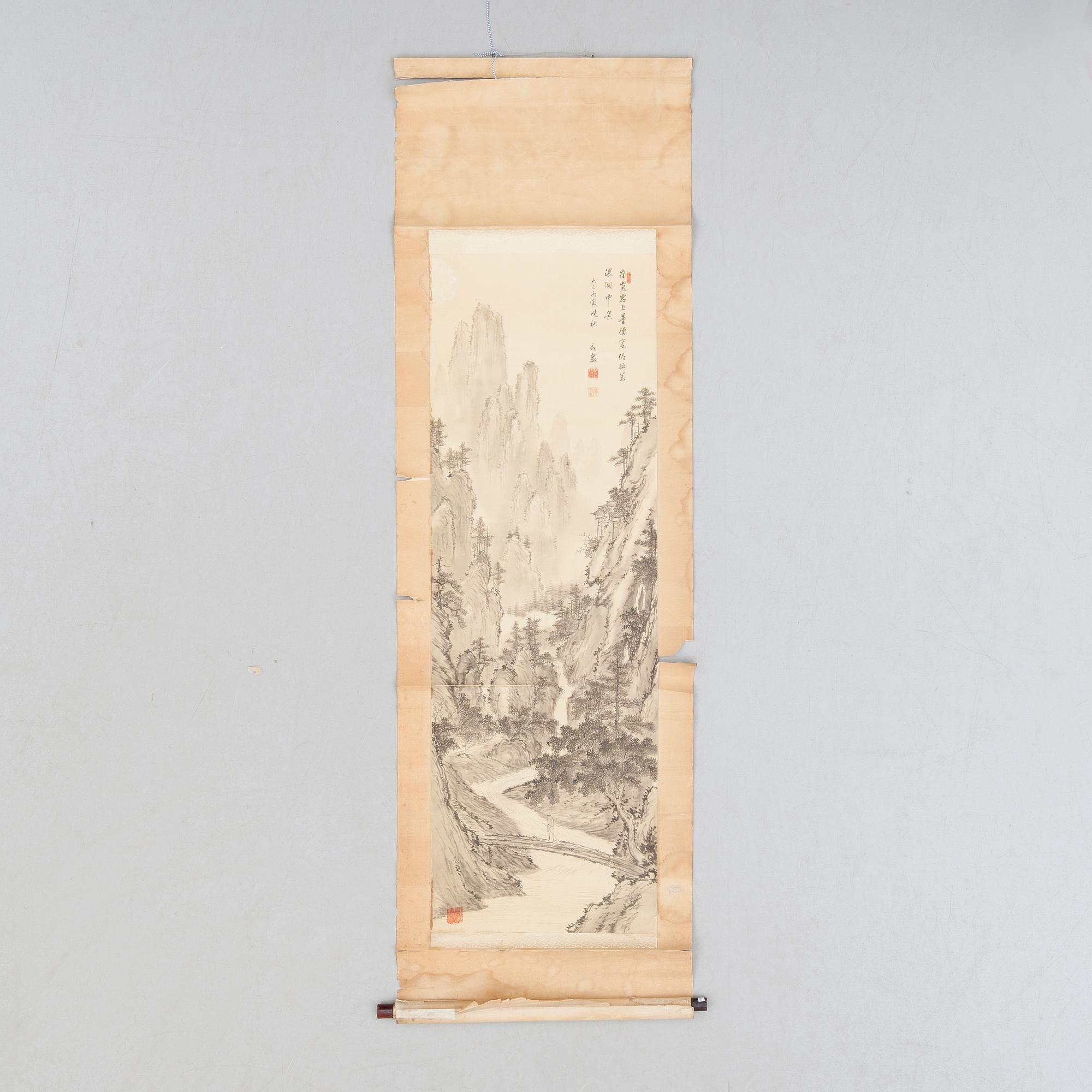 KAKIMON, akvarell, okänd konstnär, Kina, 1900-tal.