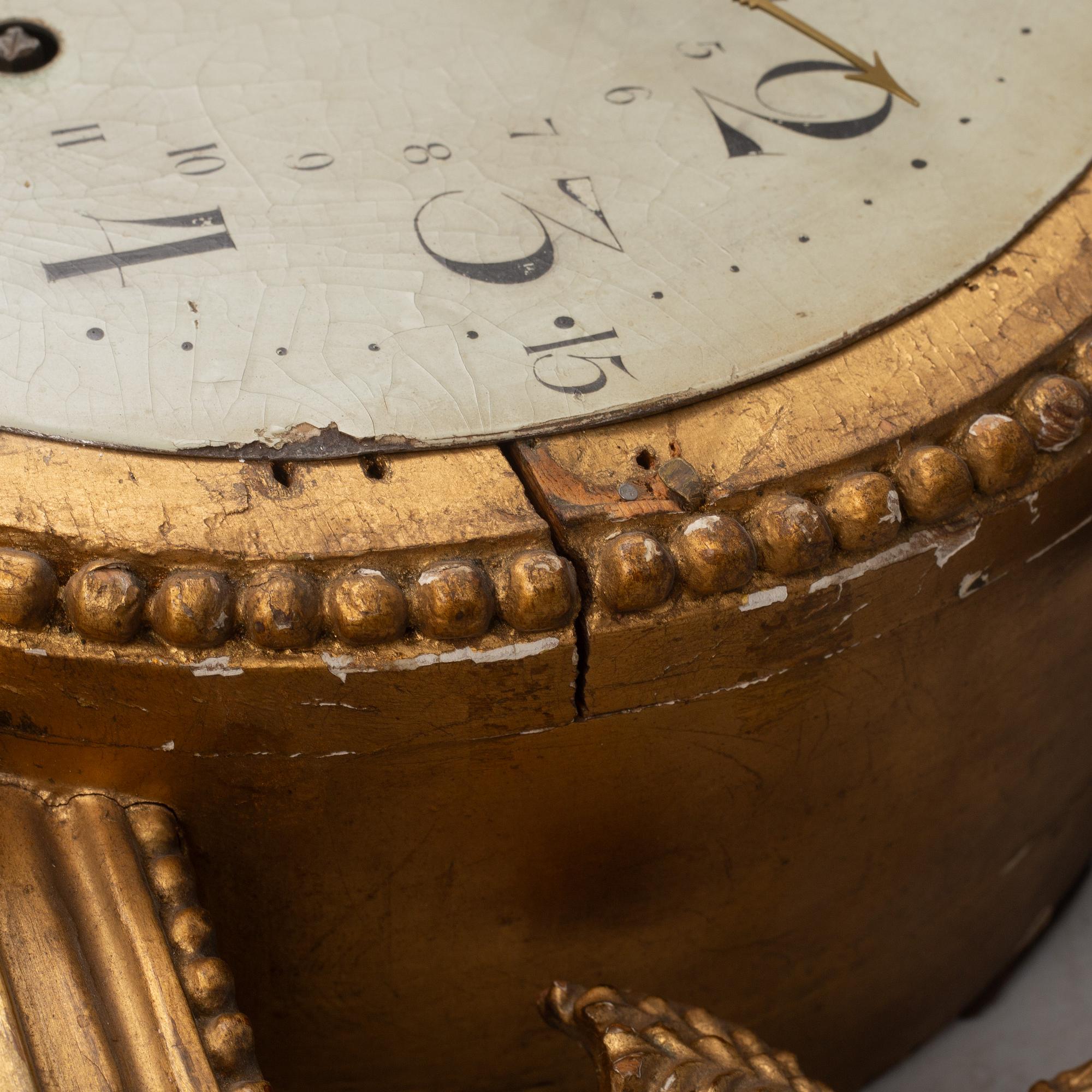 A Gustavian wall clock, late 18th century.