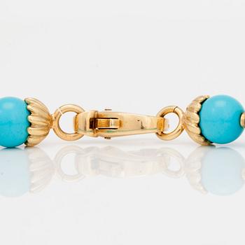 COLLIER med briljantslipade diamanter, snidad turkos samt turkoskulor.