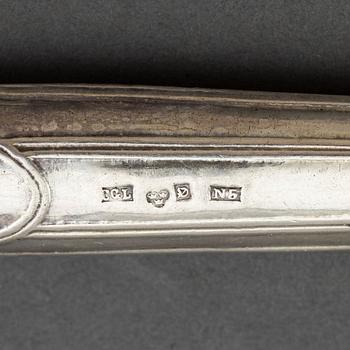 Six swedish silver knives, mark of Carl Gustaf Lundgren, Östersund 1867.