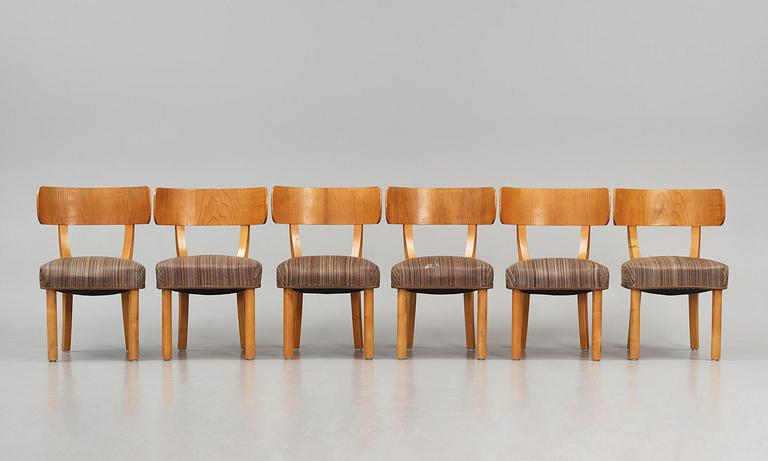 Axel Einar Hjorth, a set of six "Birka" chairs, Nordiska Kompaniet, 1937.