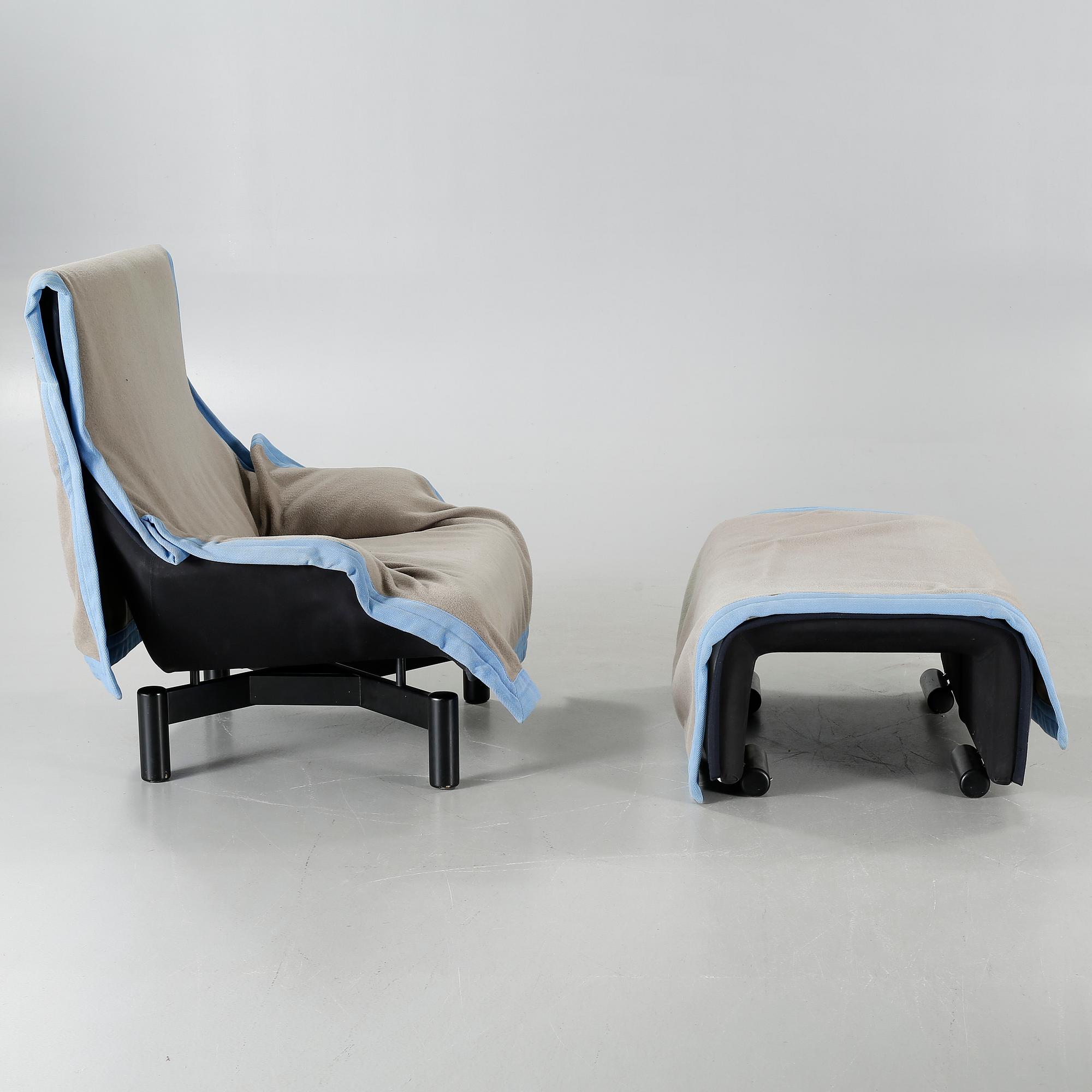 a lounge chair and one stool, model 