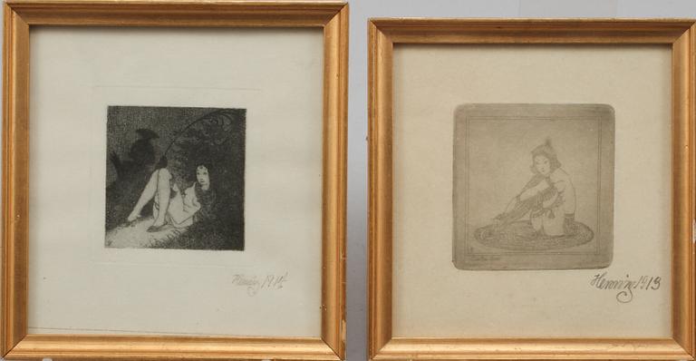 GERHARD HENNING, 18 etsningar, omkring 1914. Samt en bok: Gerhard Hennings etsningar, Gösta Lilja, Allhems förlag, 1952.