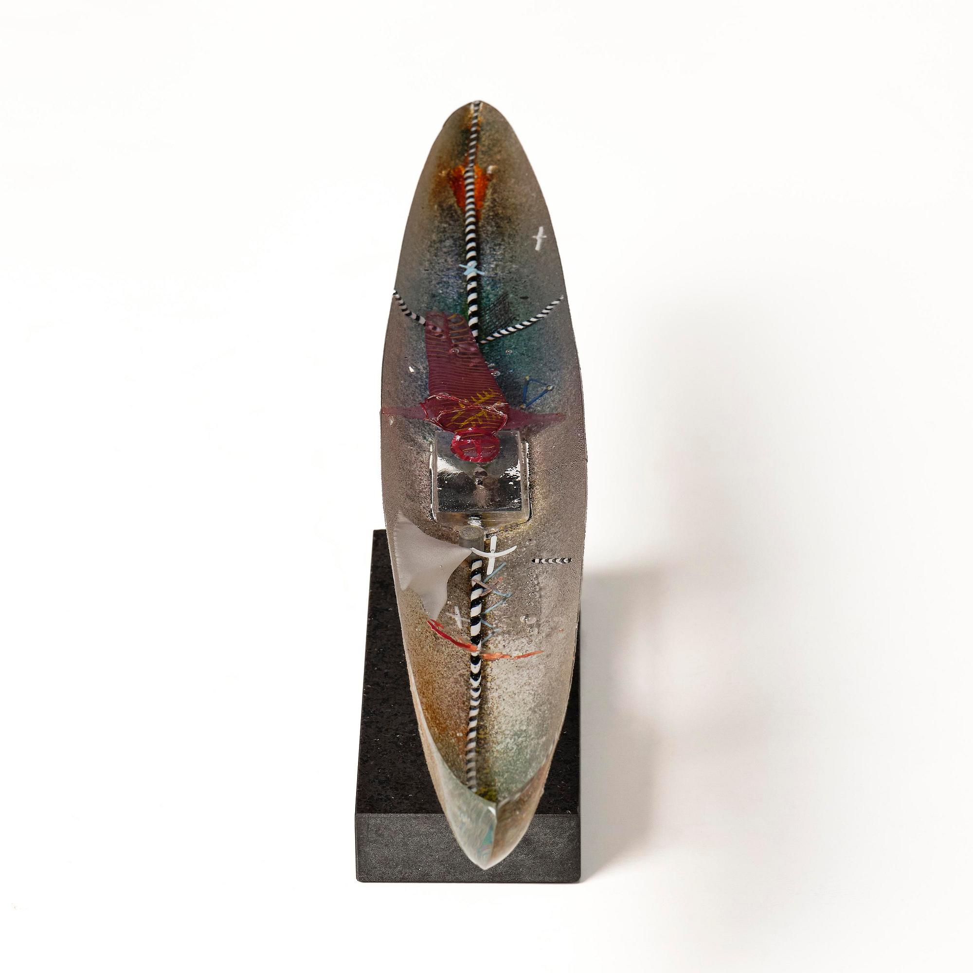 Bertil Vallien, skulptur, båt, sandgjutet glas, Kosta Boda 1992.