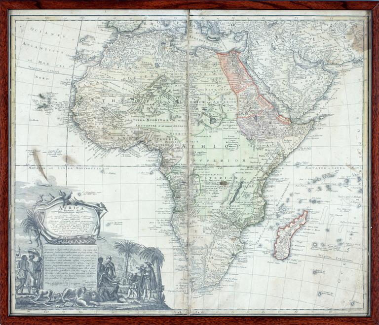 KARTA, kolorerad, Afrika, Johan Matthia Hasio, 1737.