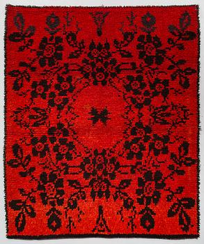 A late 19th century Finnish folkart long pile Ryijy-rug. Circa 185 x 160 cm.