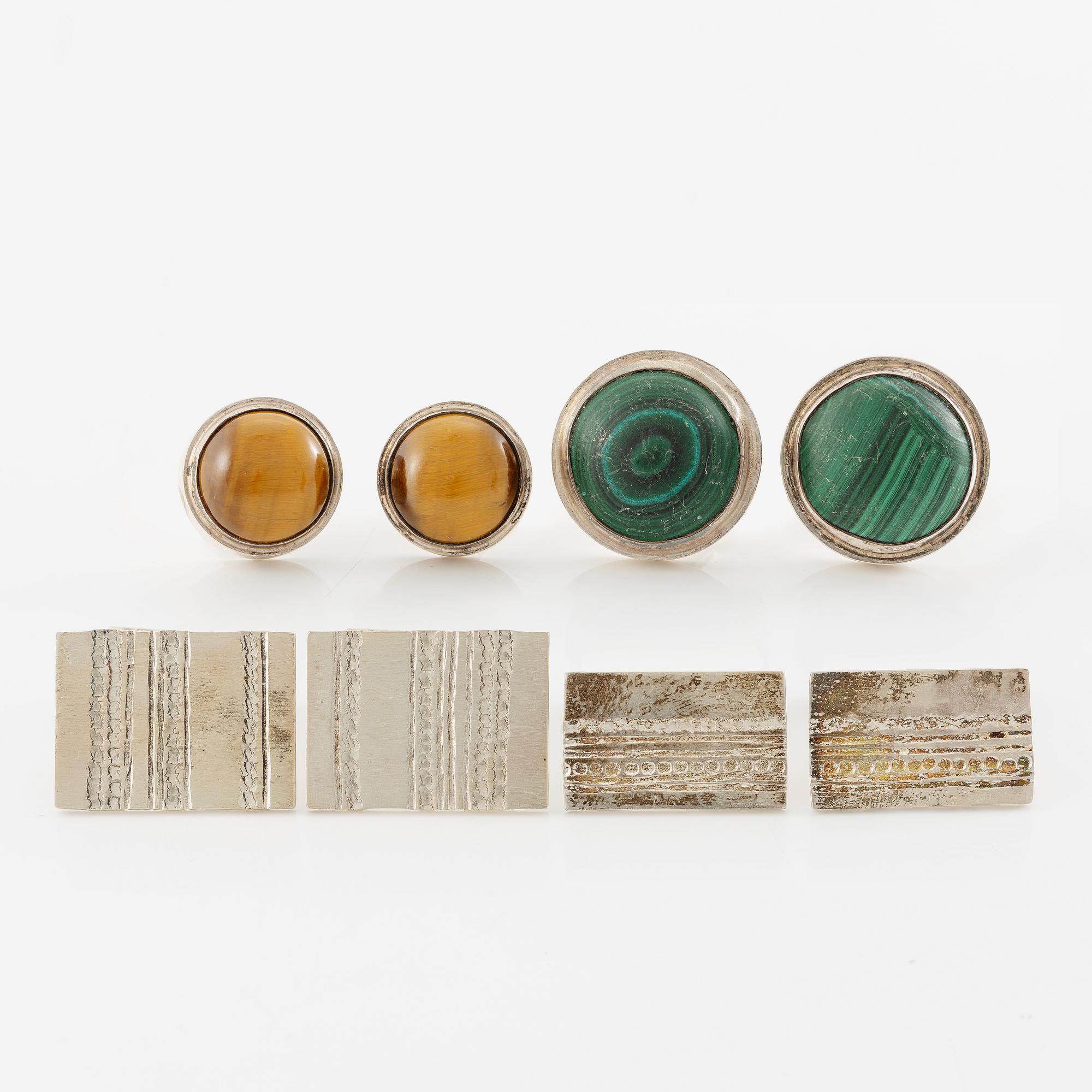 Lars Arby, fyra par manschettknappar, sterlingsilver och silver, Göteborg  bland annat 1964 och 1973.