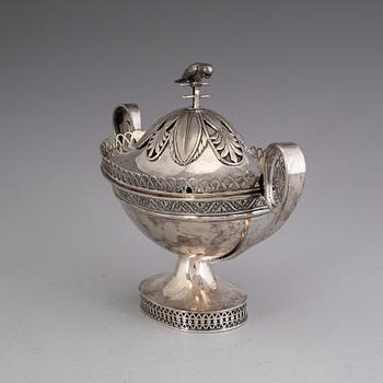 A Russian early 19th century parcel-gilt sugar bowl and cover, marked G:L, St. Petersburg.