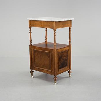 A walnut and mahogany bedside table, late 19th Century.