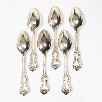 HG Vogt, bordsskedar, 6 st, silver, modell Olga, Stockholm 1847.