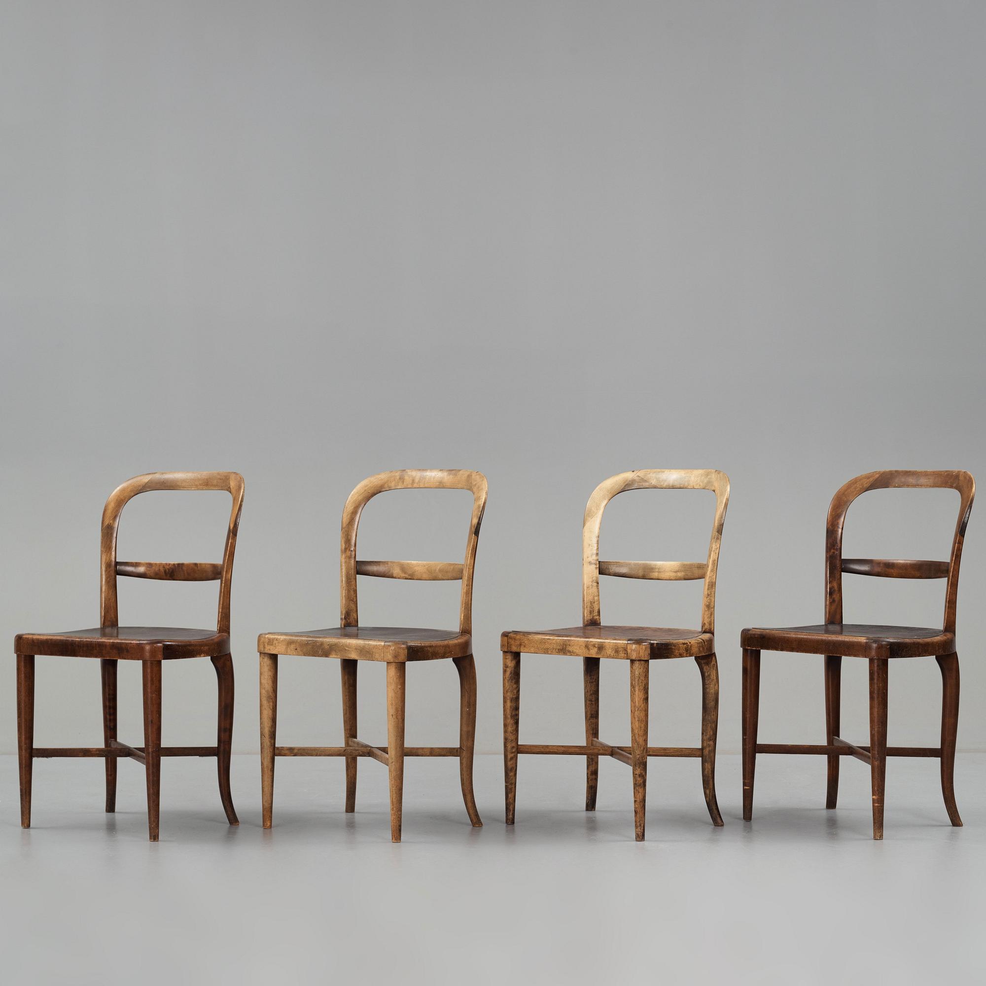 Carl Malmsten, four Swedish Grace chairs for the Stockholm Concert Hall, Nordiska Kompaniet, Sweden 1926.