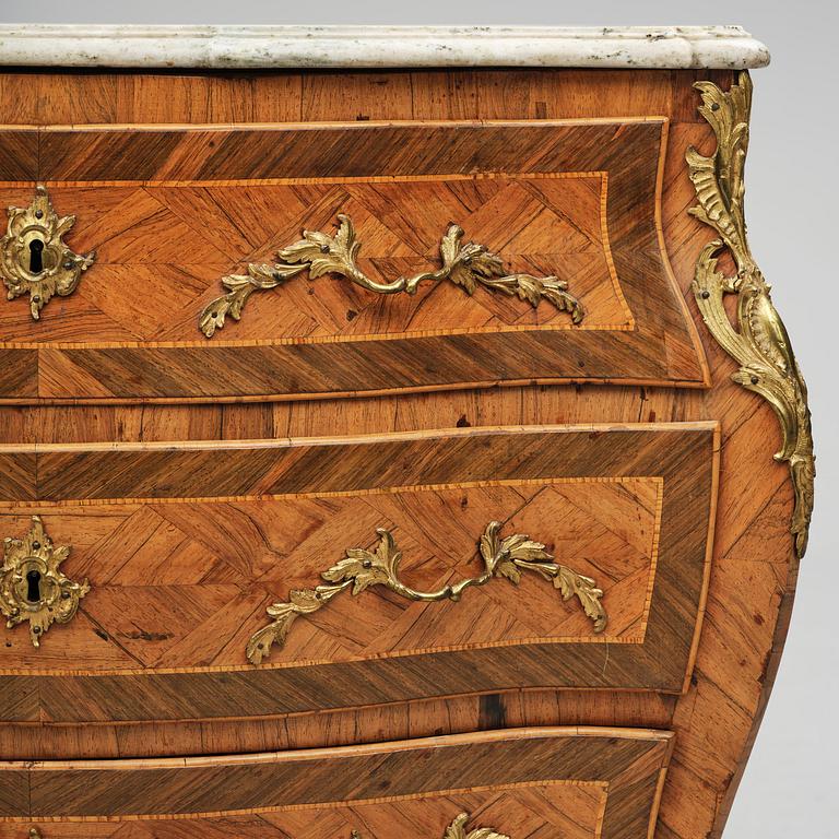 A rosewood parquetry commode, Stockholm, later part 18th century.