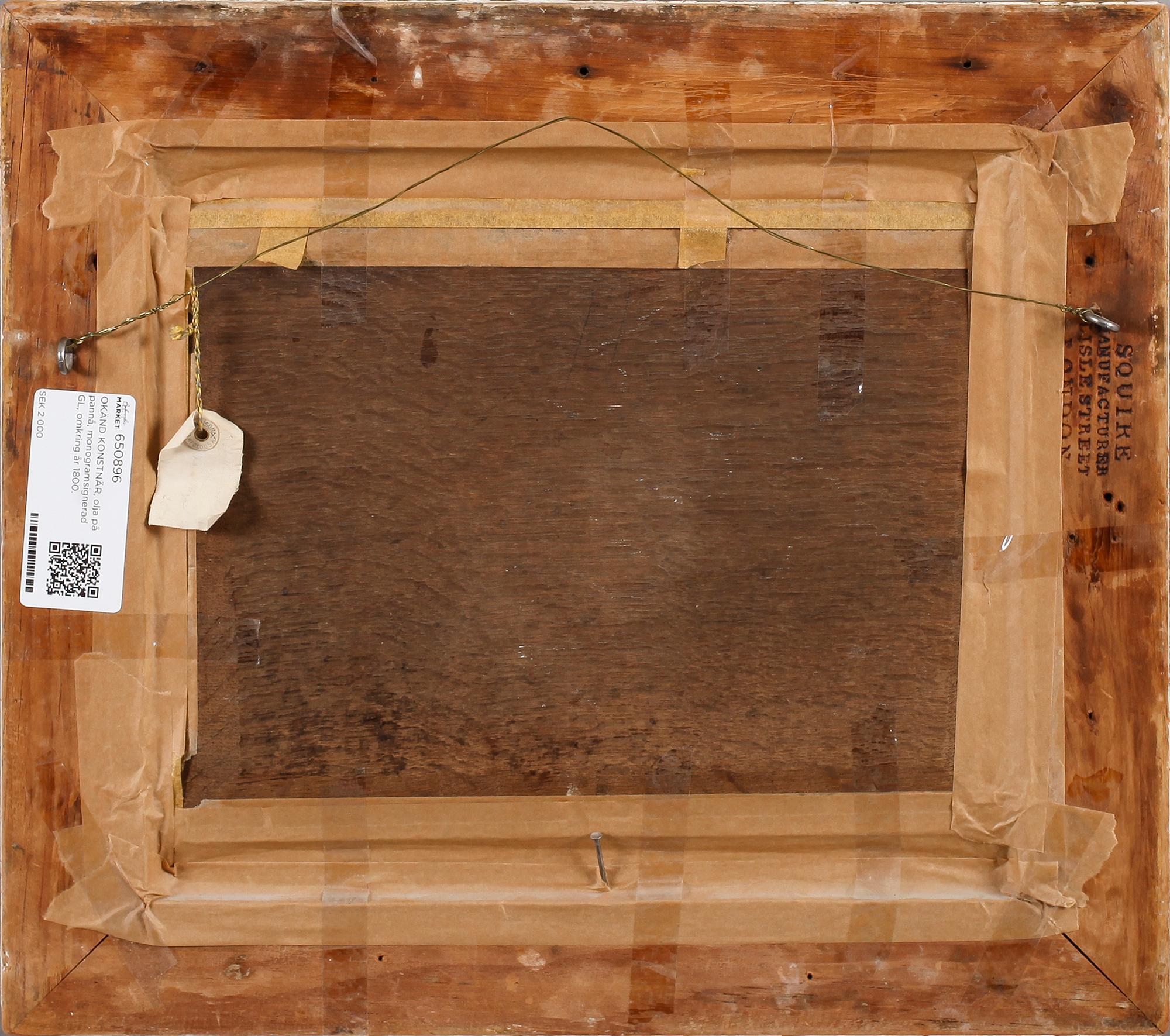 OKÄND KONSTNÄR, olja på pannå, monogramsignerad GL, omkring år 1800.