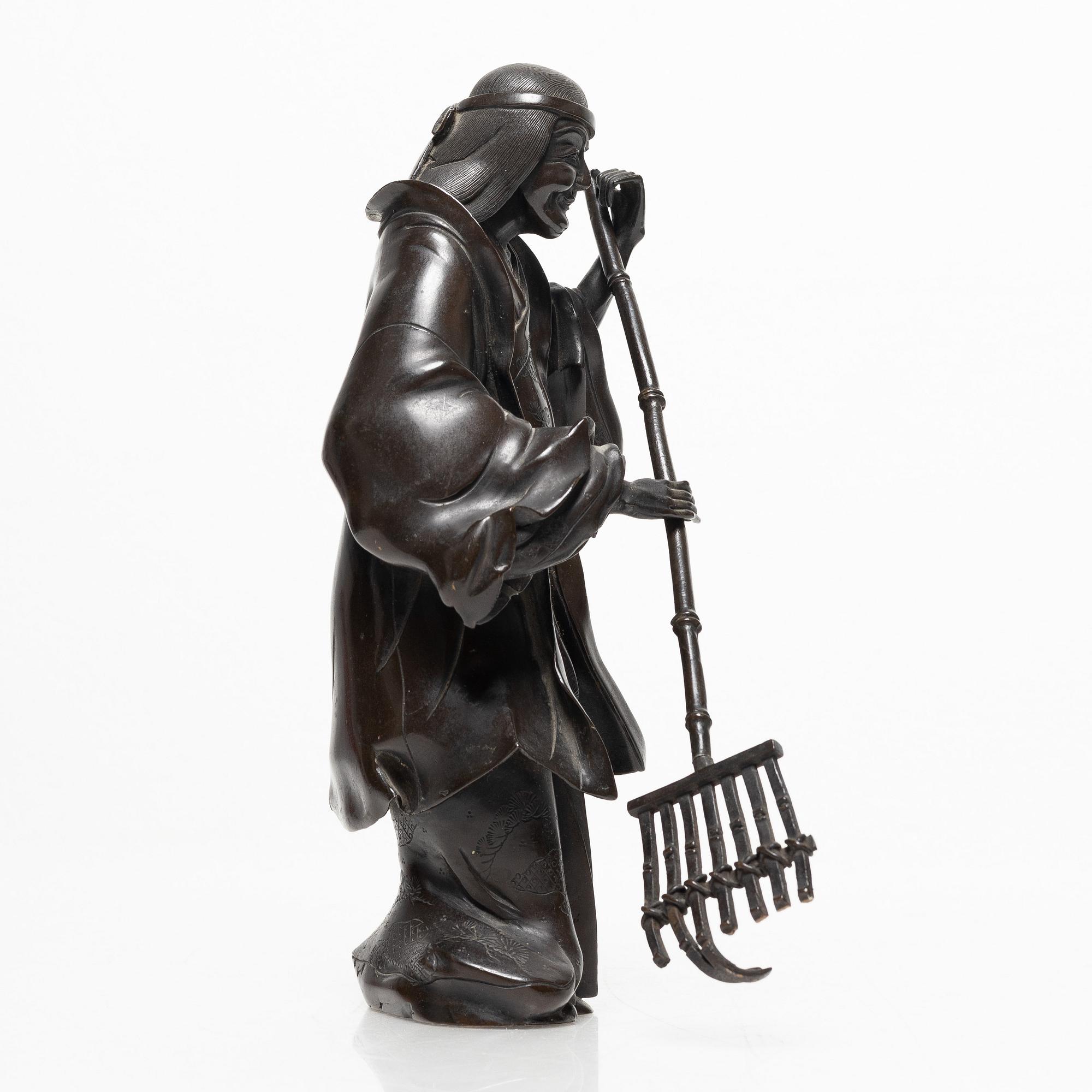 A Japanese bronze sculpture, of a gardener, Meiji period (1868-1912).