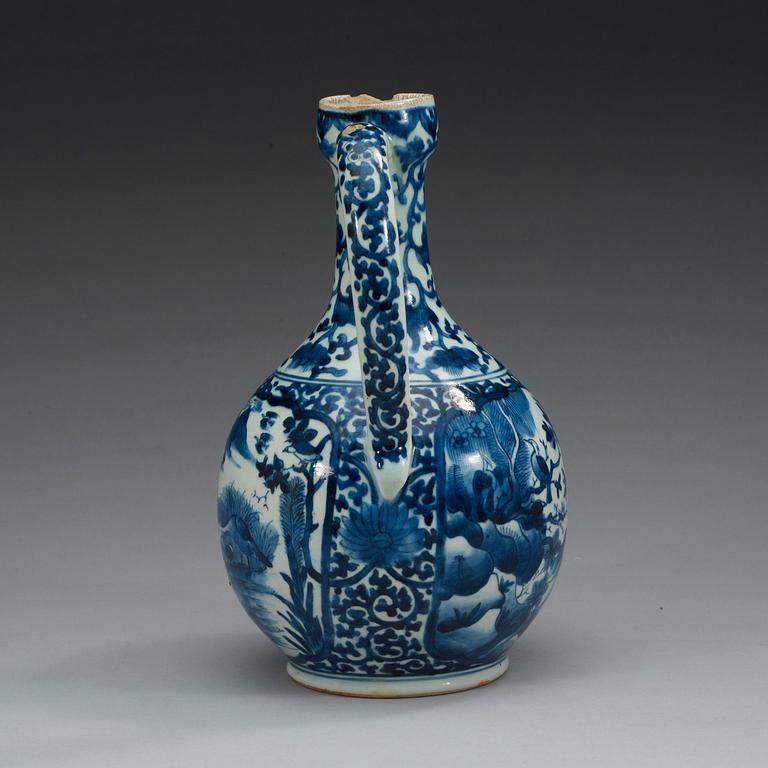 A blue and white Japanese ewer, Genroku, 17th Century.