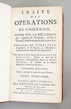 RENE-JACQUES CROISSANT, 3 volymer, Traité des Operations de Chirurgie, Paris 1738.