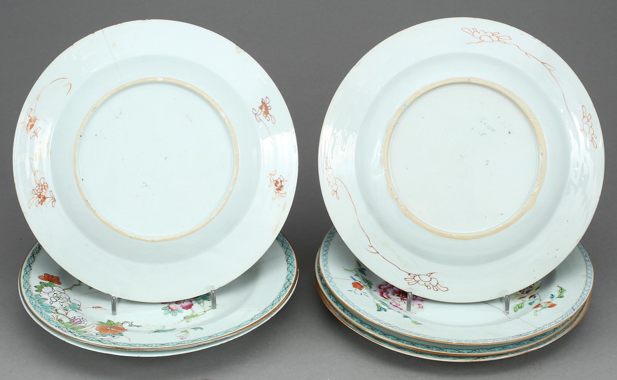 TALLRIKAR, 7 st, kompaniporslin, Kina, Qianlong 1736-95.