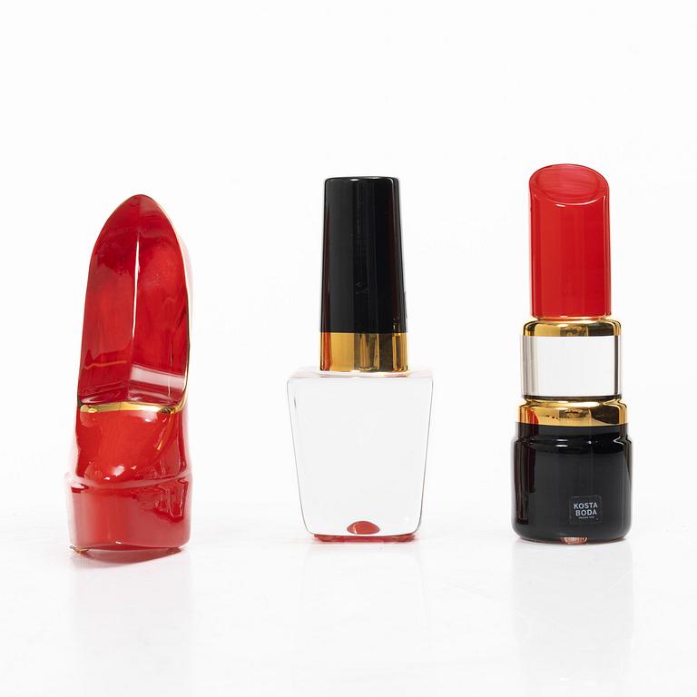 Åsa Jungnelius, glasskulpturer, 3 st, ”Make up”, Kosta Boda.