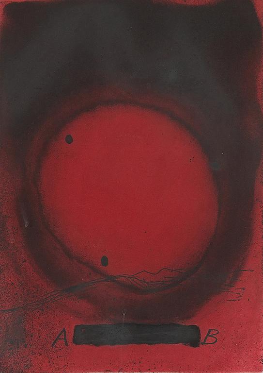 Antoni Tàpies, etching in colours, signed 9/75.