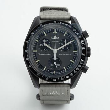 Swatch/Omega, MoonSwatch, Mission to Mercury, chronograph, wristwatch, 42 mm.