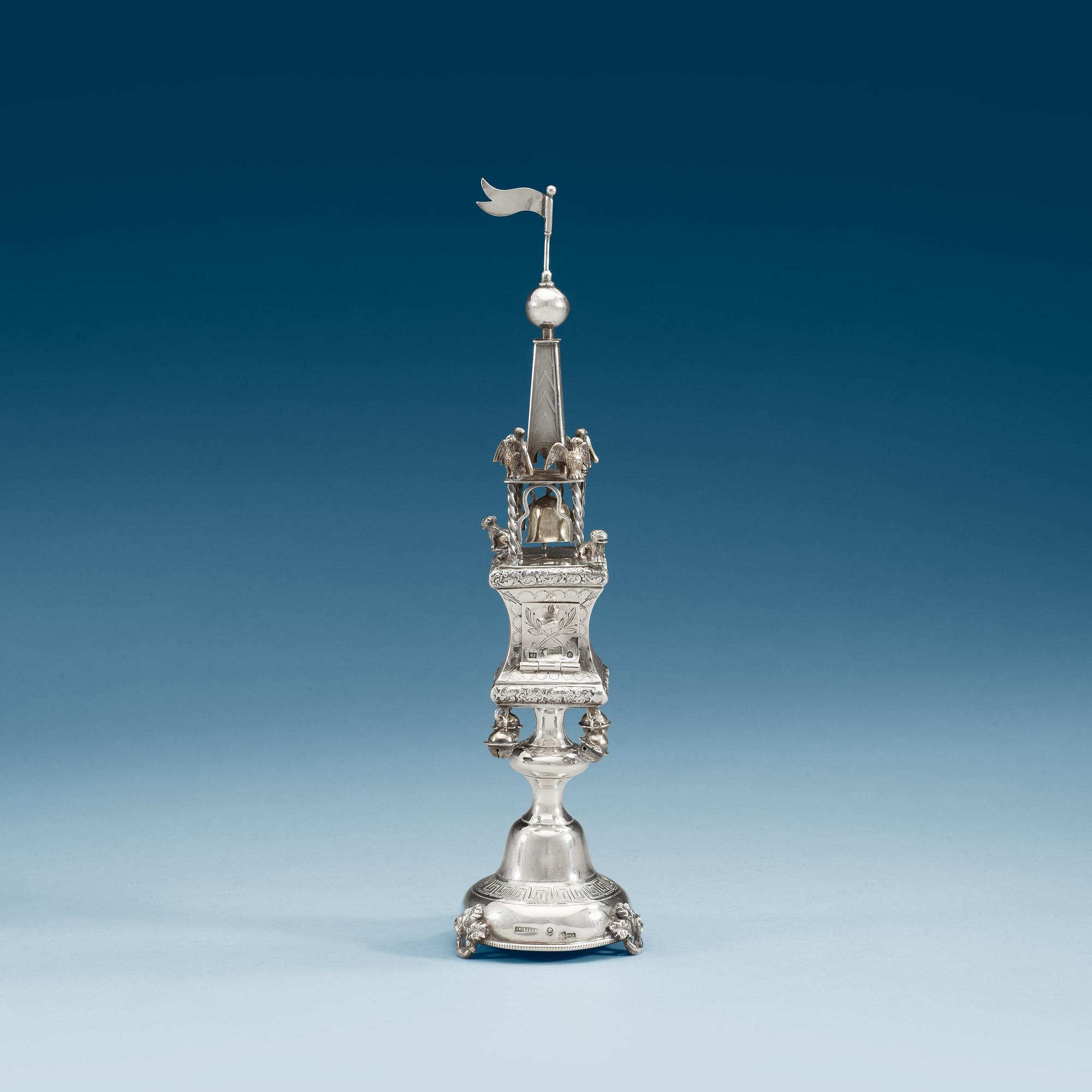 A Russian 19th century silver besamin-tower, makers mark of Swinarski, (St. Petersburg) 1876.
