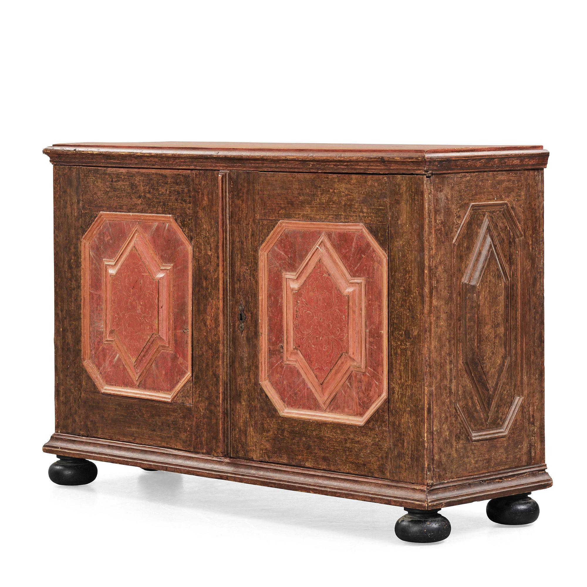 A Swedish polychrome-painted baroque cupboard, late 17th century / circa 1700.