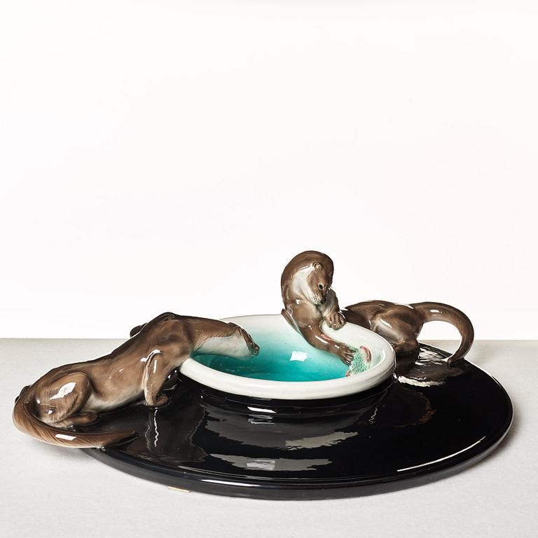 Felice Tosalli, a "Lontra su piatto" creamware dish, Lenci, Italy 1930's.