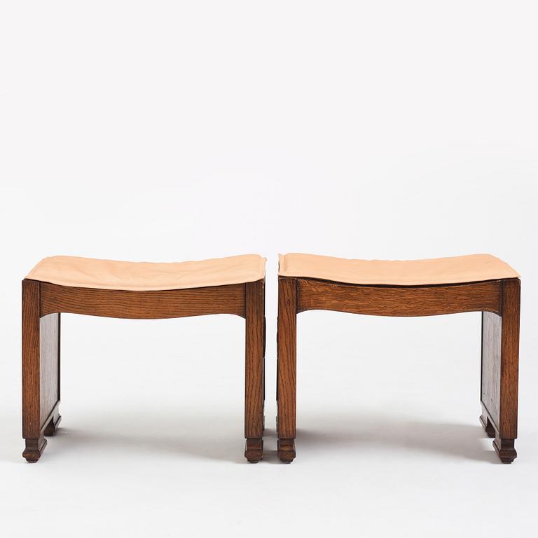 Swedish Grace, a pair of oak stools, 1920s.