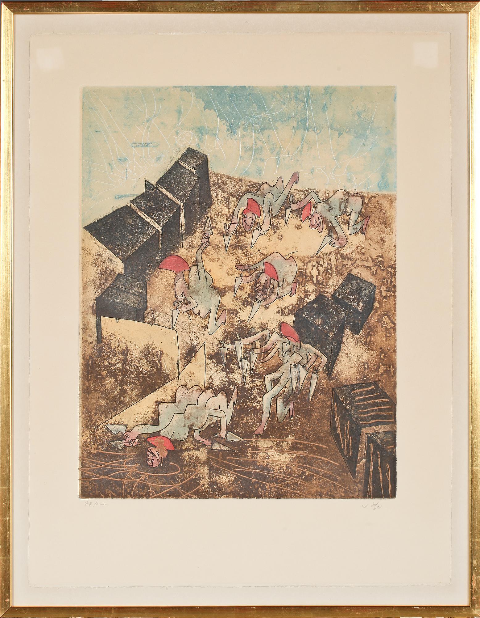 ROBERTO MATTA, färgetsning med akvatint, numrerad och signerad.