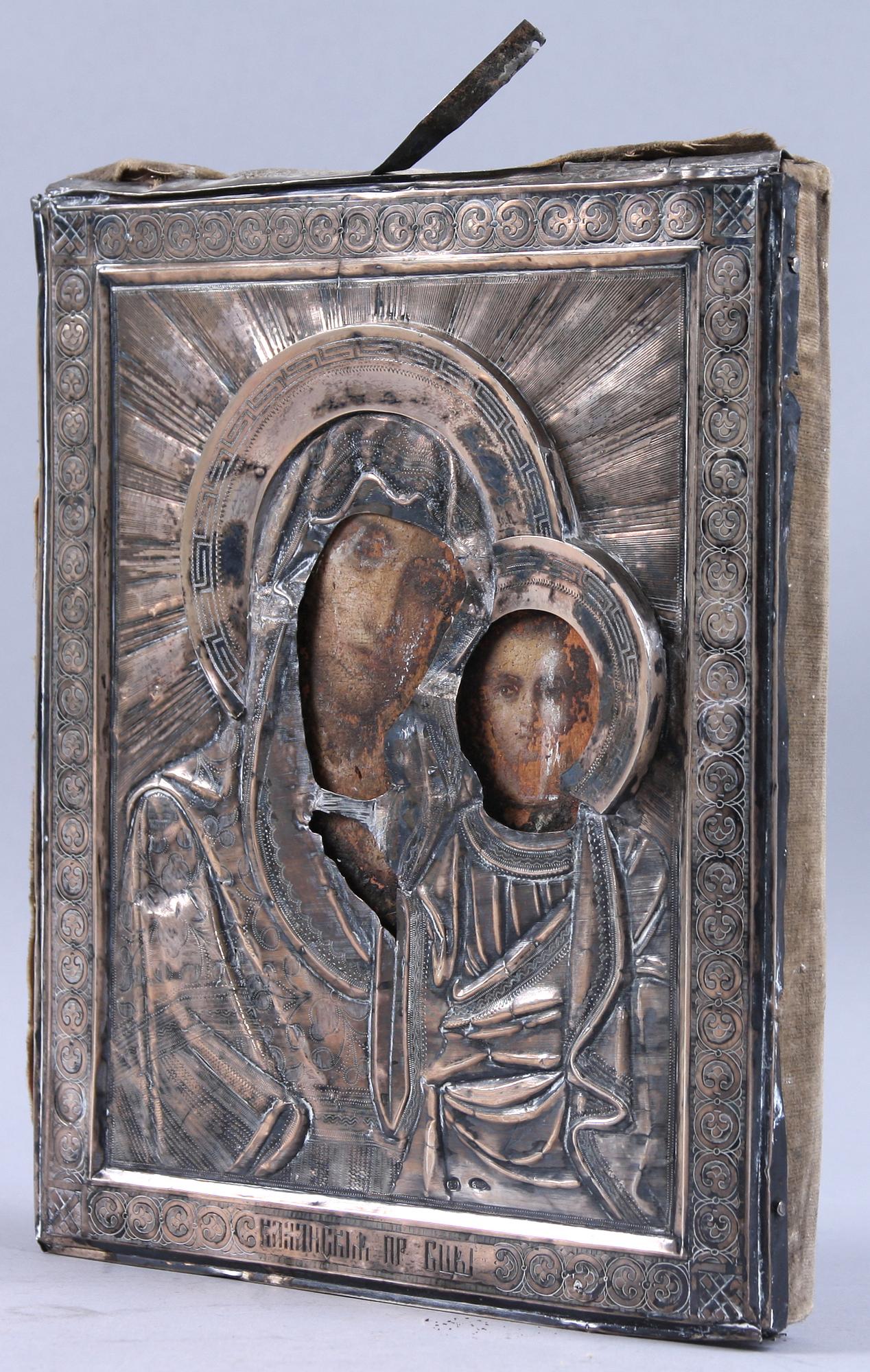 IKON med RIZZA, silver, bär ryska stämplar, -84, Kazanska.