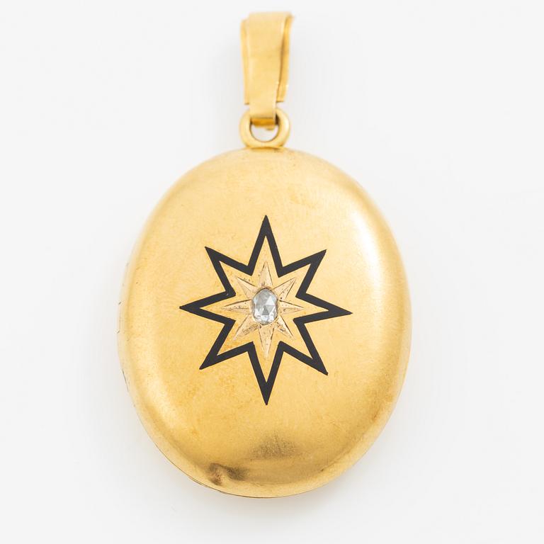 Medallion/Pendant in 18K gold with enamel in the form of a star and rose-cut diamond, 19th century.