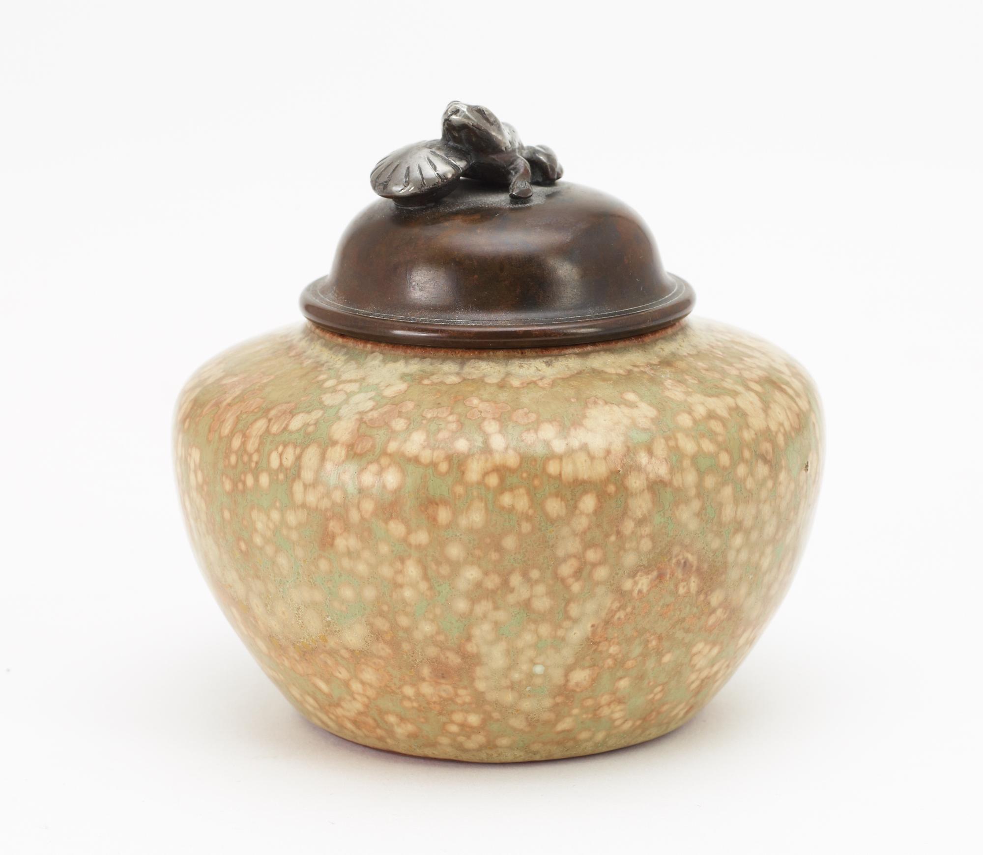 A Patrick Nordström stoneware and patinated bronze lidded urn, Royal Copenhagen, Denmark 1922.