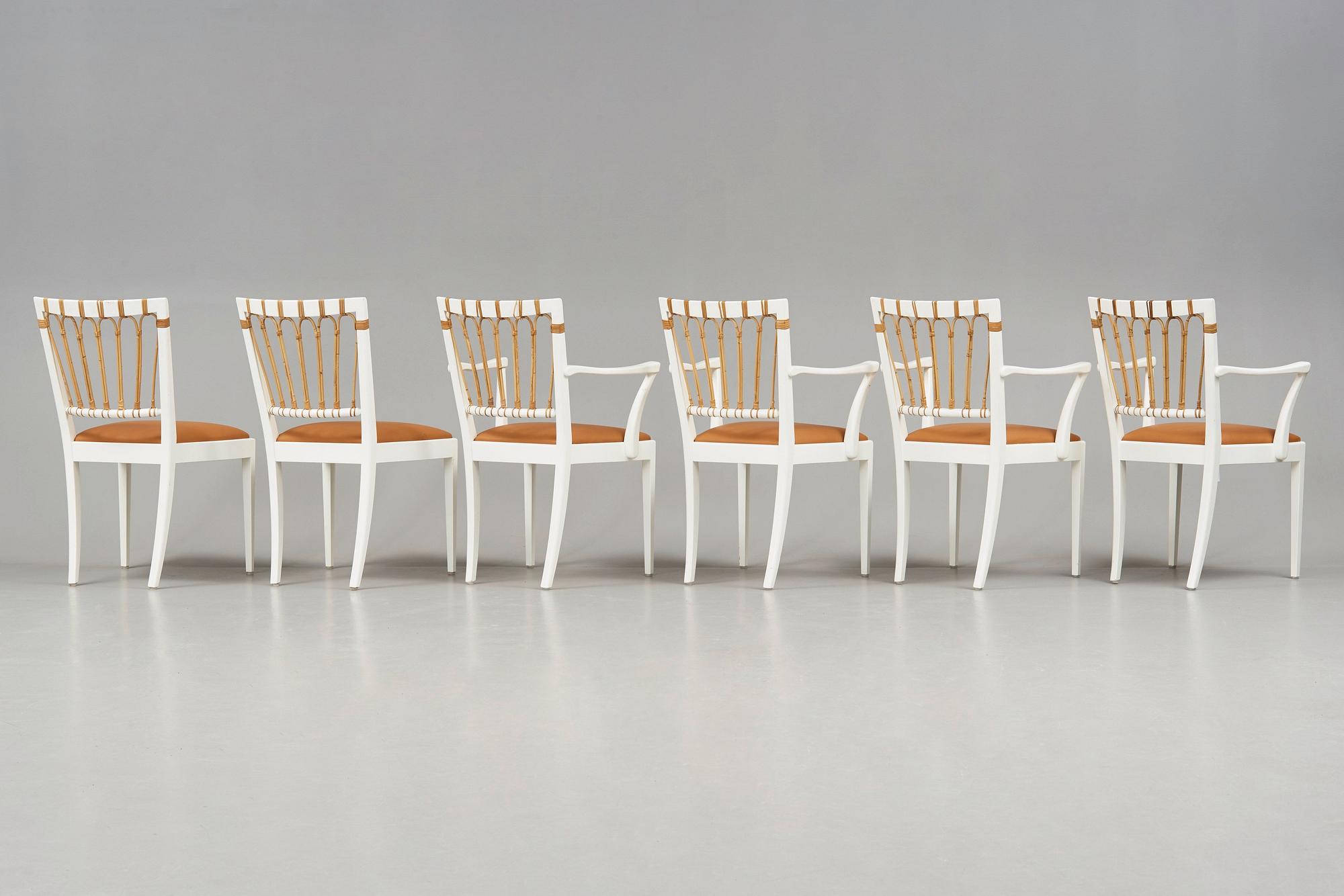 Josef Frank, stolar, 2 st och karmstolar, 4 st, Firma Svenskt Tenn, modell 1165, efter 1985.