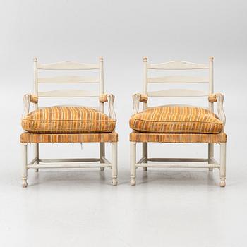 Armchairs, a pair, 'Gripsholm Armchair no. 53', SO Larsson Stilmöbler, second half of the 20th century.