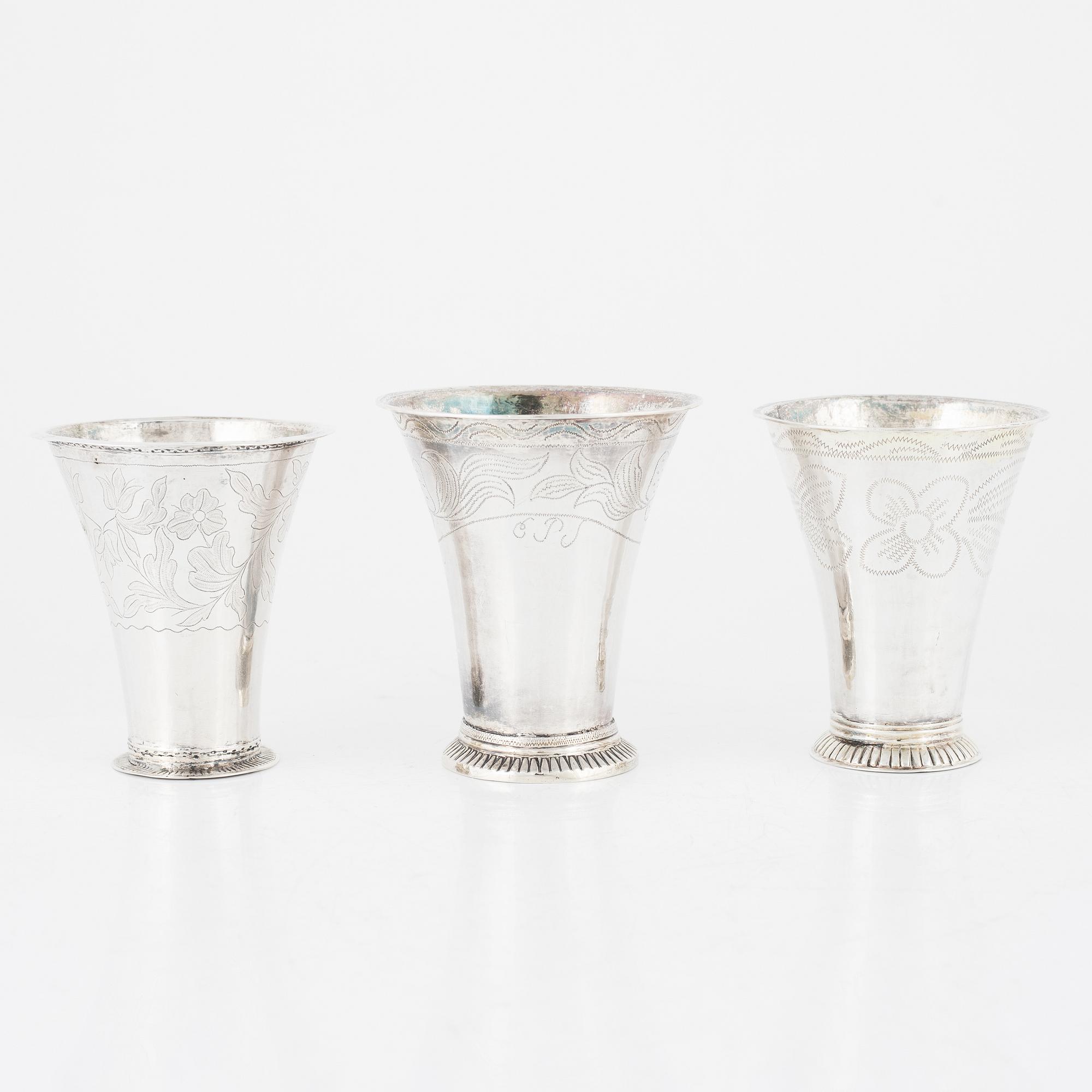 Bägare, 3 st, silver, 1700-1800-tal.