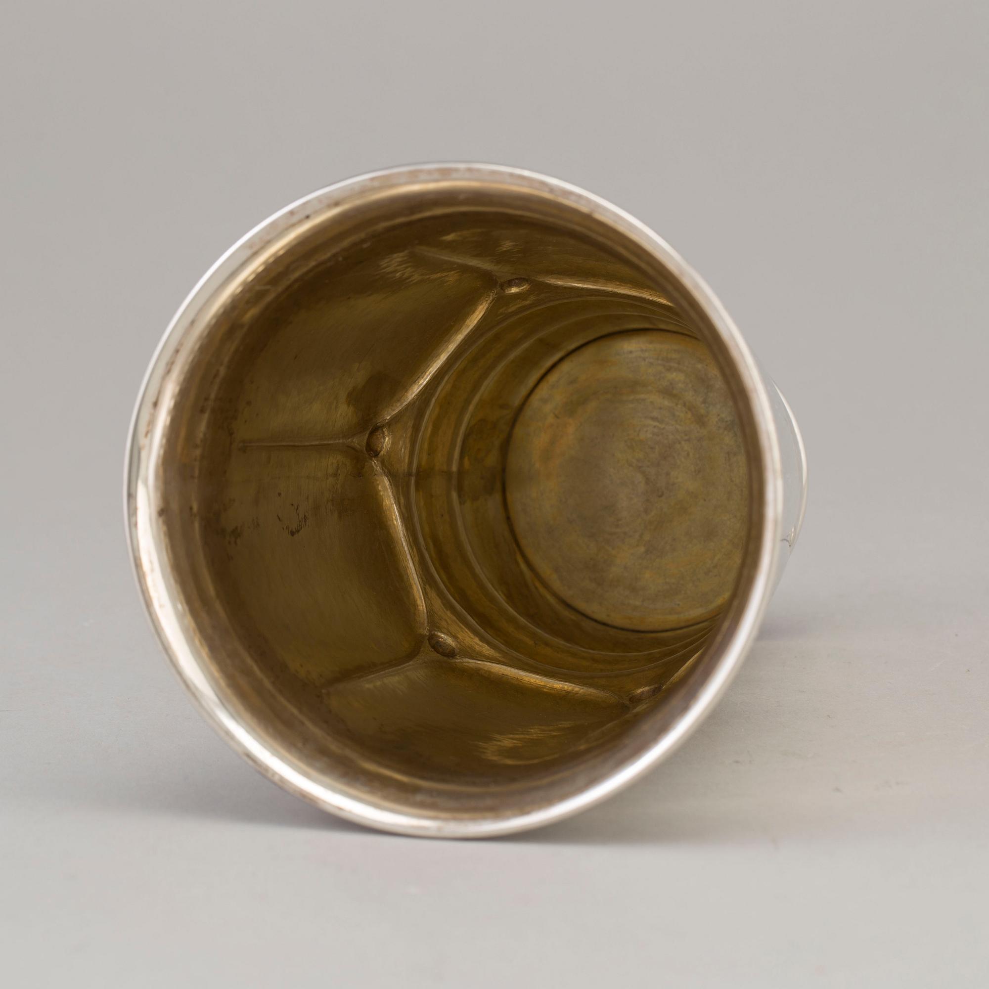 A Danish Art Nouveau parcel-gilt beaker / vase, maker's mark CARL J. S. MØINICHEN, Copenhagen, 1920.