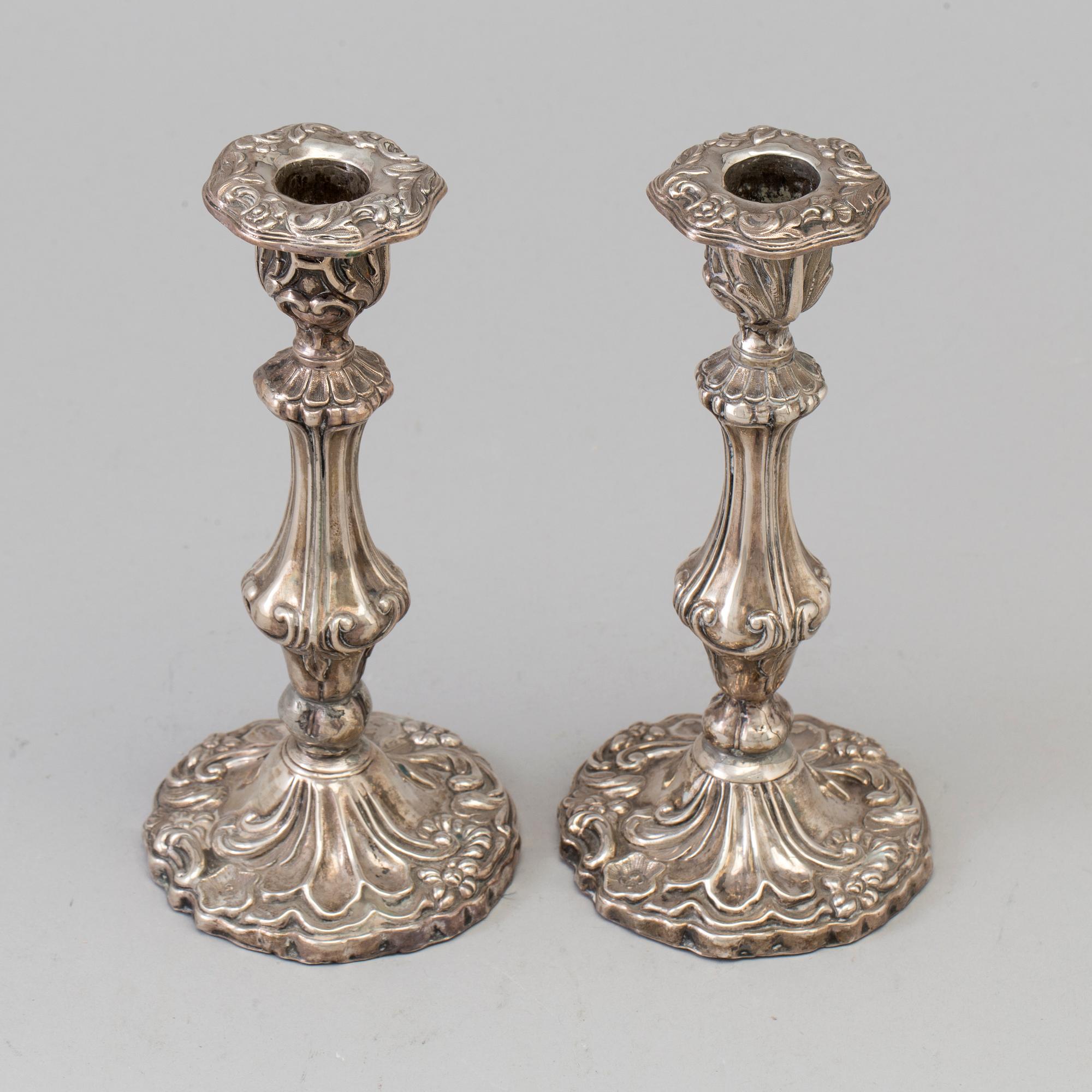A pair of silver candlesticks probably by Carl Fredrik Hultbom, Stockholm 1848.