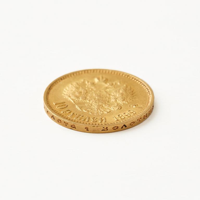 Gold coin, Nicholas II, Russia, 10 Rubles, 1899.