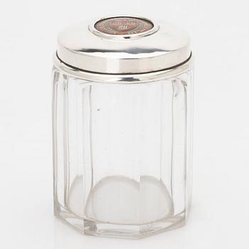 Lidded jar, sterling silver and glass, Howard & Co, New York, 1895.