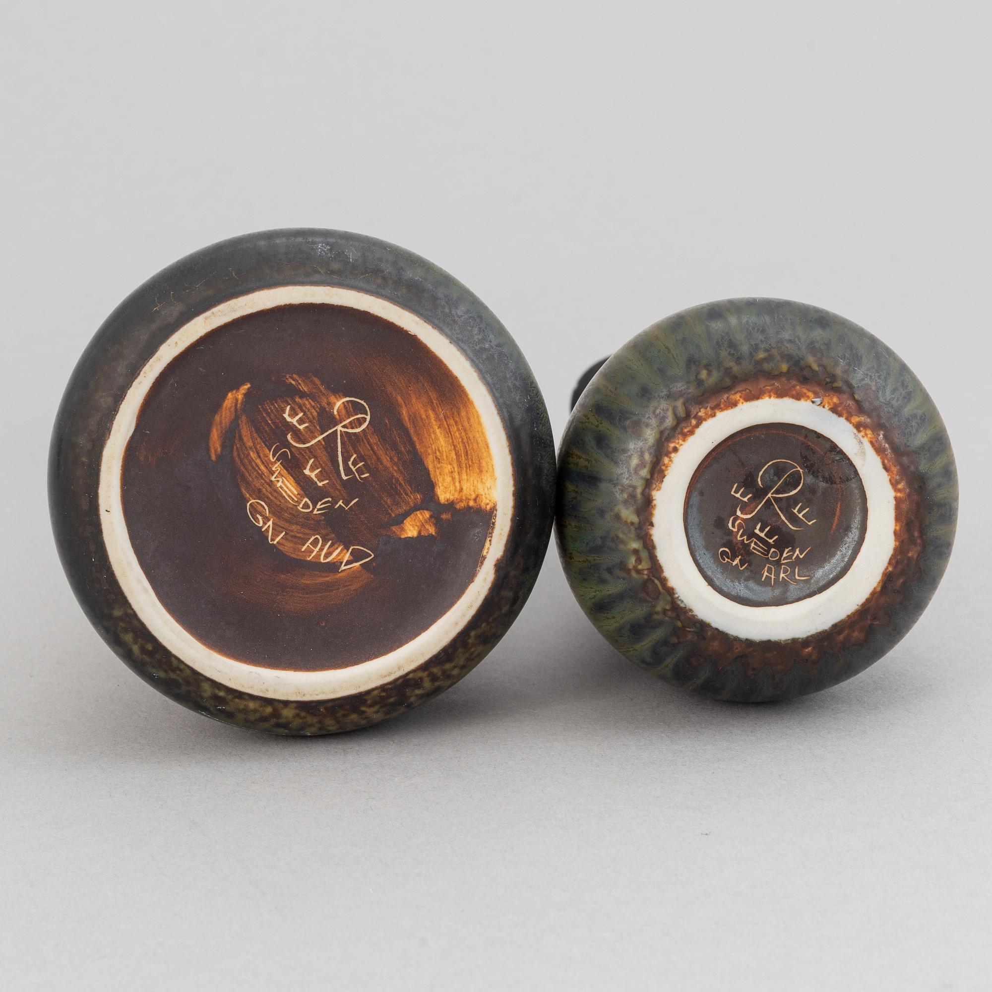 Gunnar Nylund, a set of six stoneware vases and a bowl for Rörstrand.