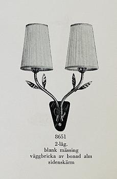 Harald Notini, vägglampor 1 par, modell "8651", Arvid Böhlmarks Lampfabrik, 1940-50-tal.