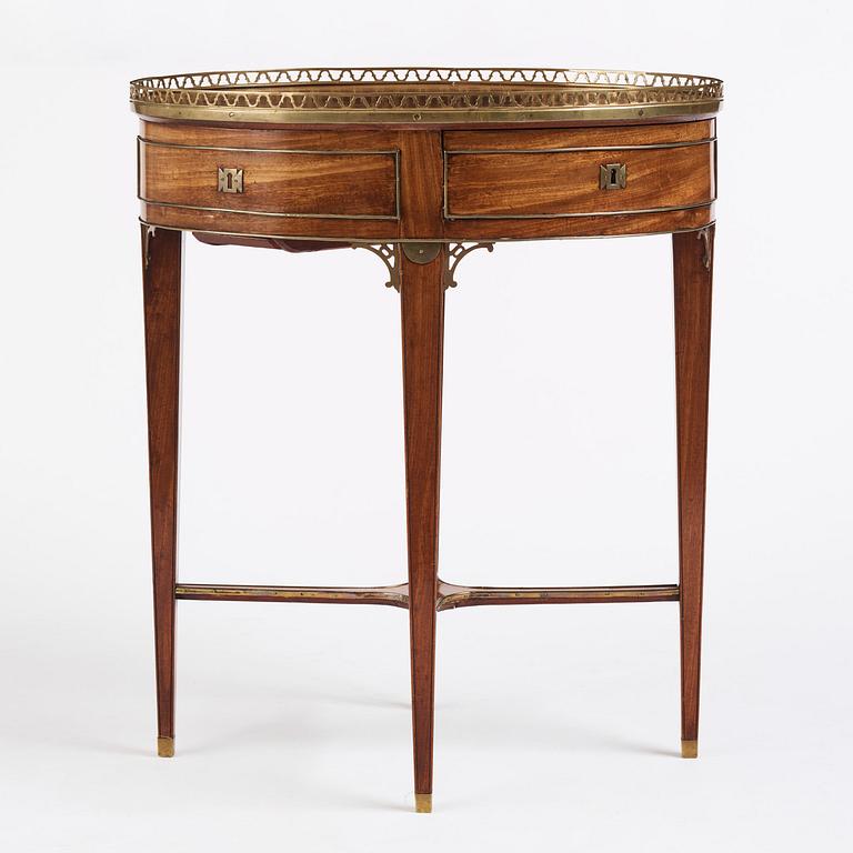 A late Gustavian mahogany  and gilt-brass table in the manner of C. D. Fick, Stockholm late 18th century.