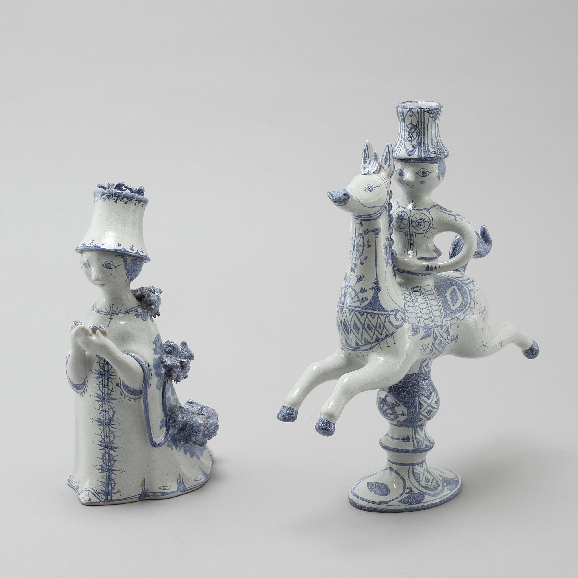 A faience candlestick and a figurine by Björn Wiinblad, signed and dated -63.